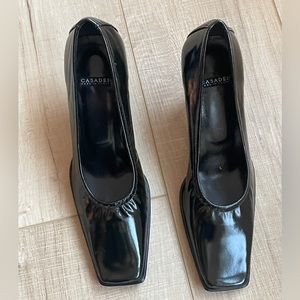 Casadei black modern leather square toe heels